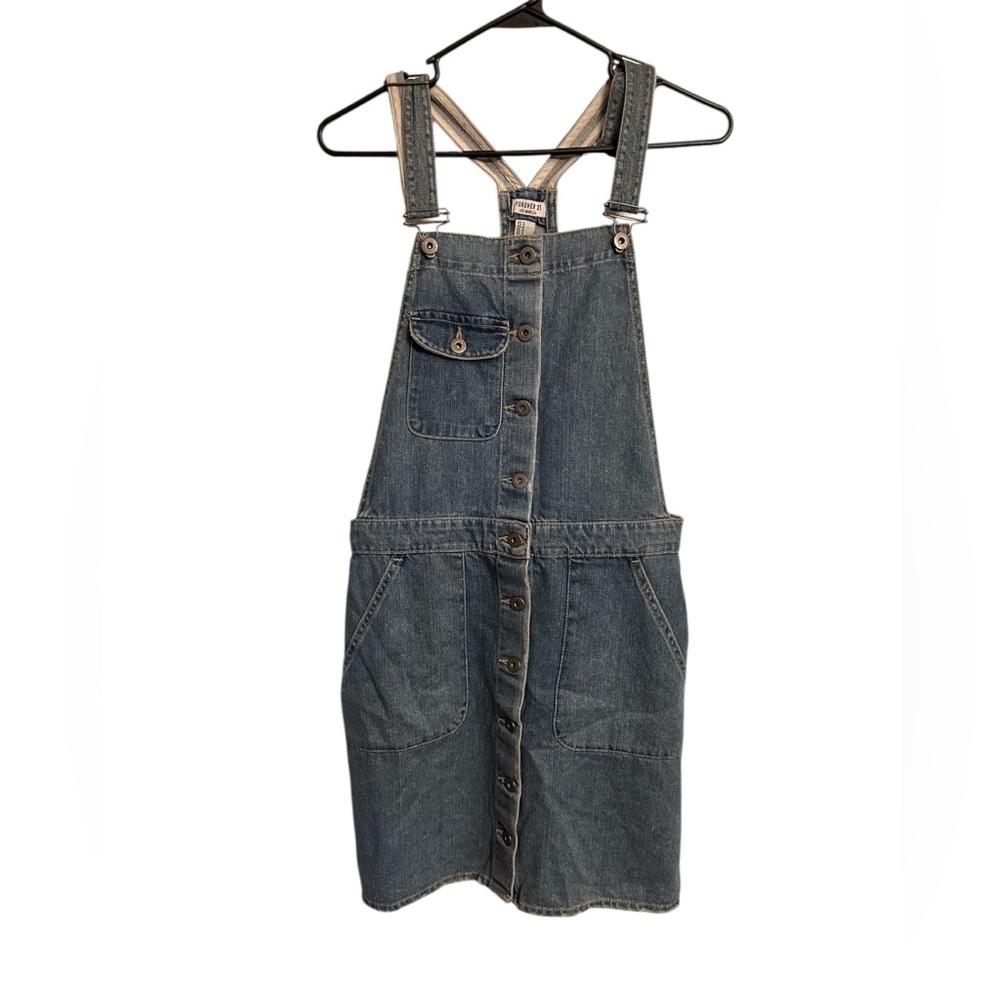 Forever 21 Button Front Overall Dress Skirt Size M Blue Denim Jumper  NEW